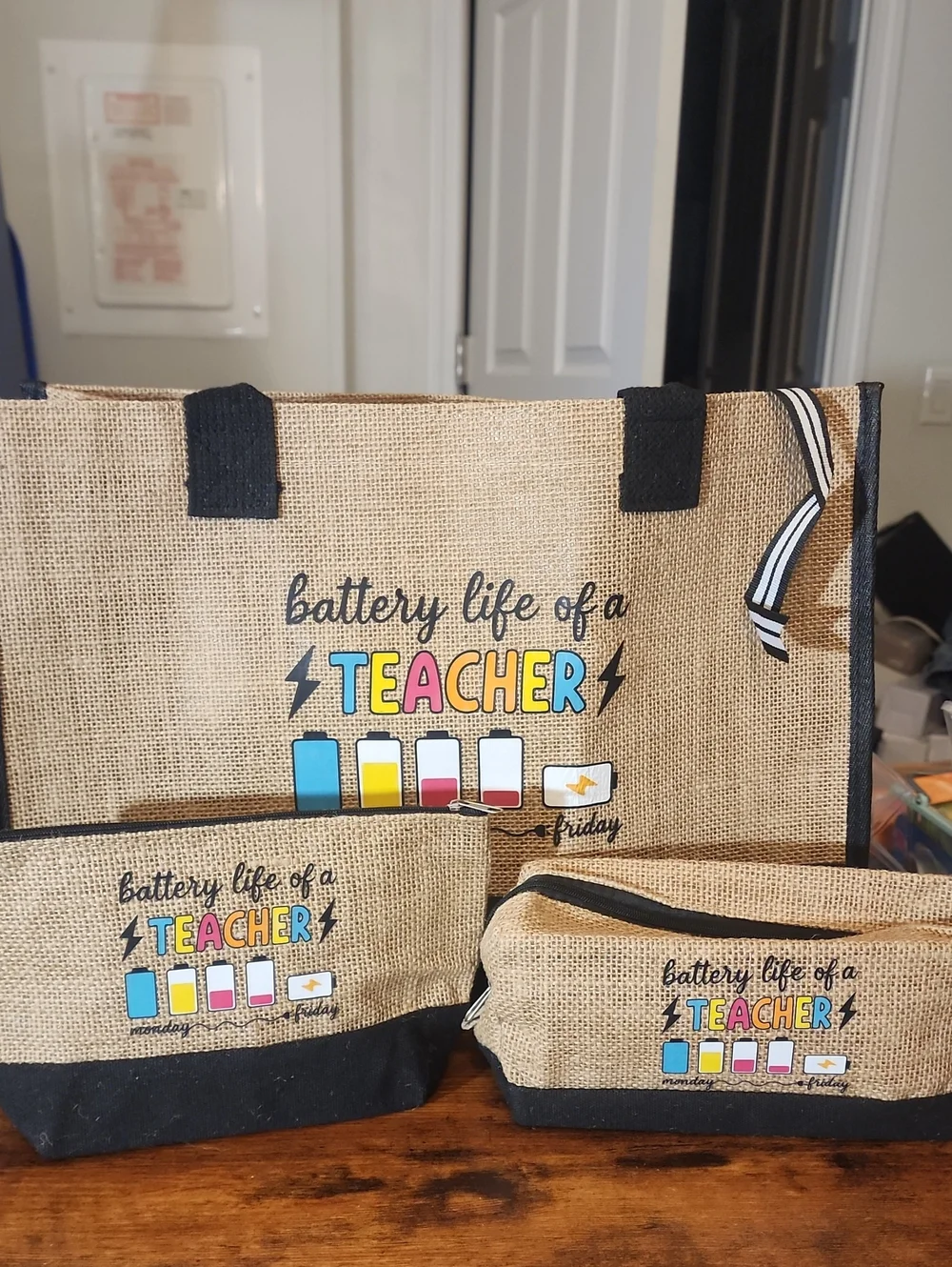 Teacher Pattern Tote Bag With Shoulder Strap & MakeUp Bag( Large&small) Portable